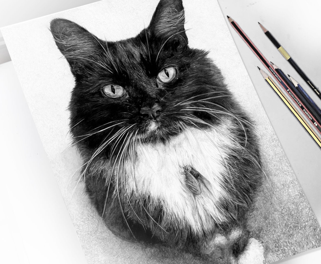 Custom Cat Pencil Sketch, Black & White Graphite Hand Drawing, Personalised Dog Sketch, Pet Memorial, Kitten Wall Art, Gift for Her Him
