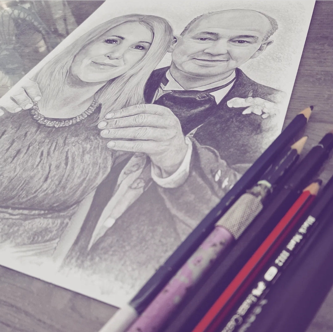 Hand Drawn Family Portrait - Photo Restoration Included
