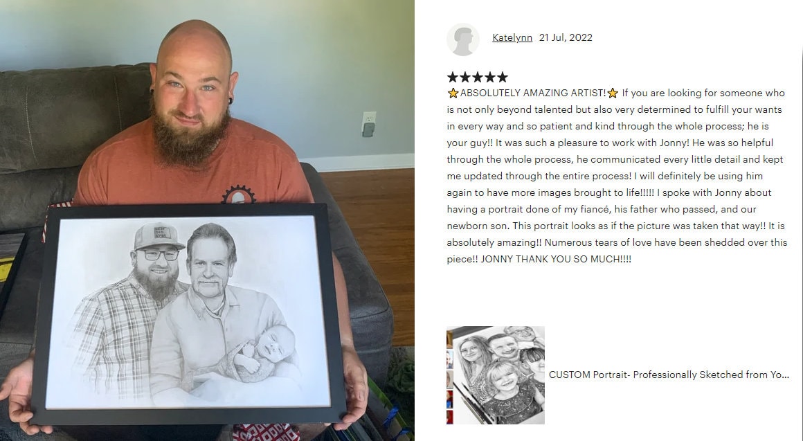 Hand Drawn Professionally Sketched Pencil Drawing. Combine Photos for the Perfect Hand Sketched Family Portrait - Photo Restoration Included