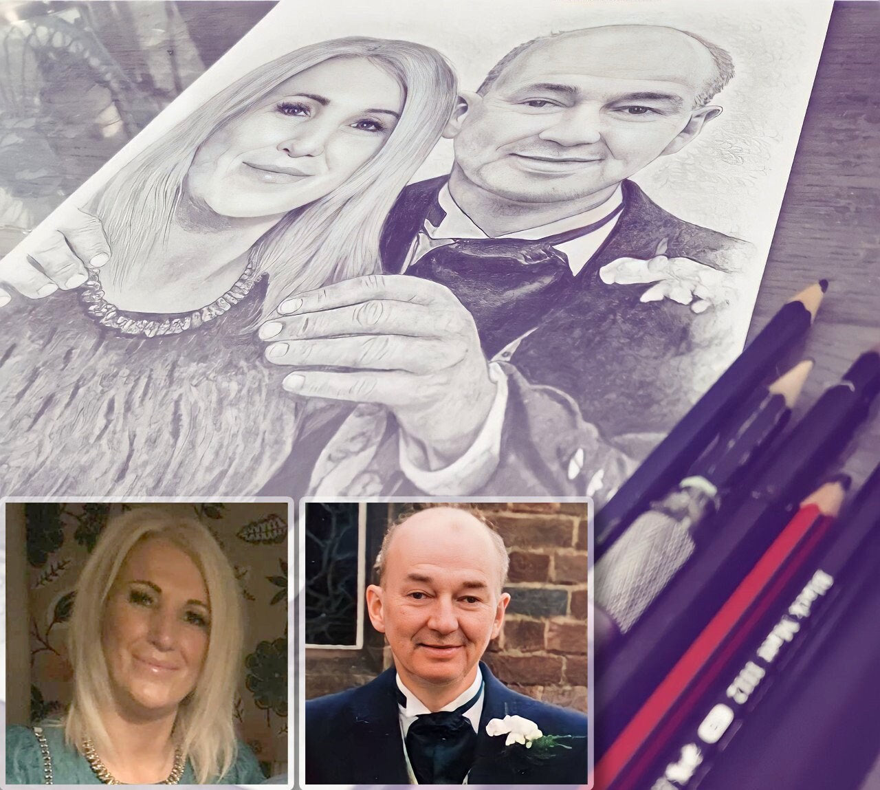 Hand Drawn Professionally Sketched Pencil Drawing. Combine Photos for the Perfect Hand Sketched Family Portrait - Photo Restoration Included