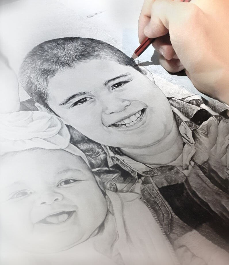 Hand Drawn Professionally Sketched Pencil Drawing. Combine Photos for the Perfect Hand Sketched Family Portrait - Photo Restoration Included