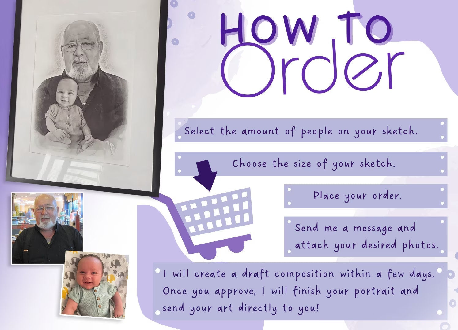 Hand Drawn Professionally Sketched Pencil Drawing. Combine Photos for the Perfect Hand Sketched Family Portrait - Photo Restoration Included
